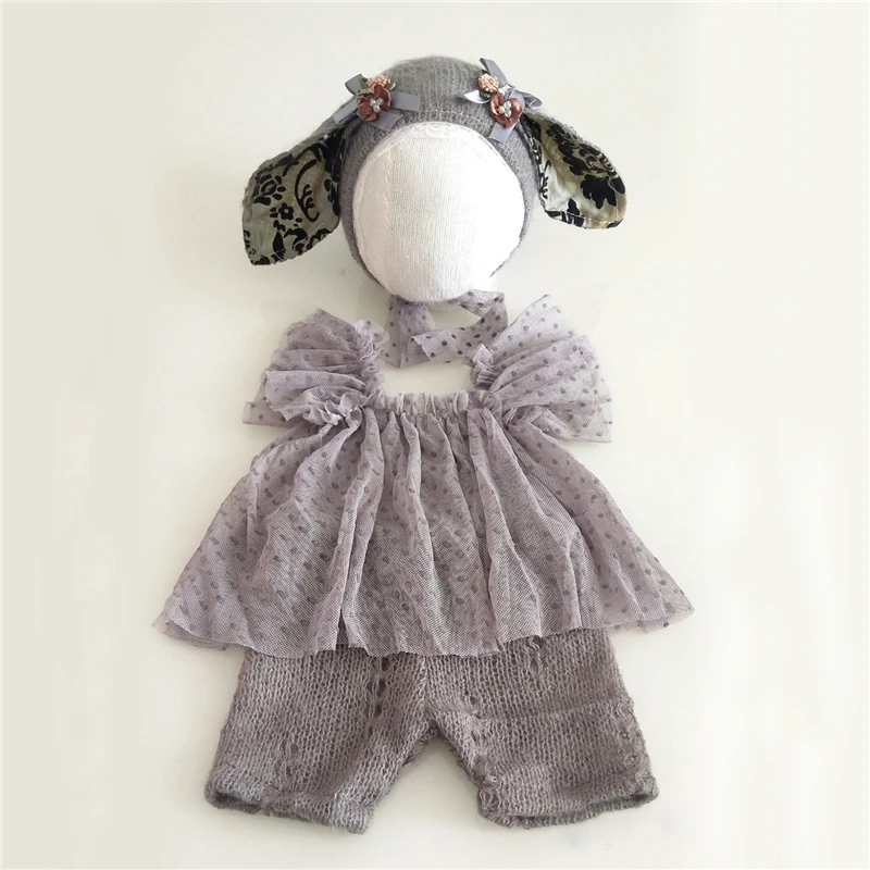 Baby Girl Photography Costumes Cute Bunny Hat Lce Top Shorts 3pcs Set Newborn Infant Souvenir Picture Clothing 100 Days