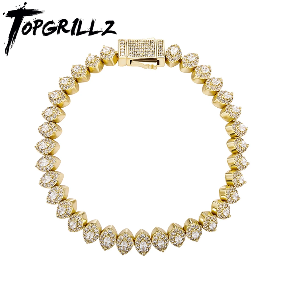 

TOPGRILLZ 8mm Prong Setting Iced Out CZ Stone Bracelet Micro Pave Full Cubic Zirconia With Spring Clasp Hip Hop Jewelry For Gift