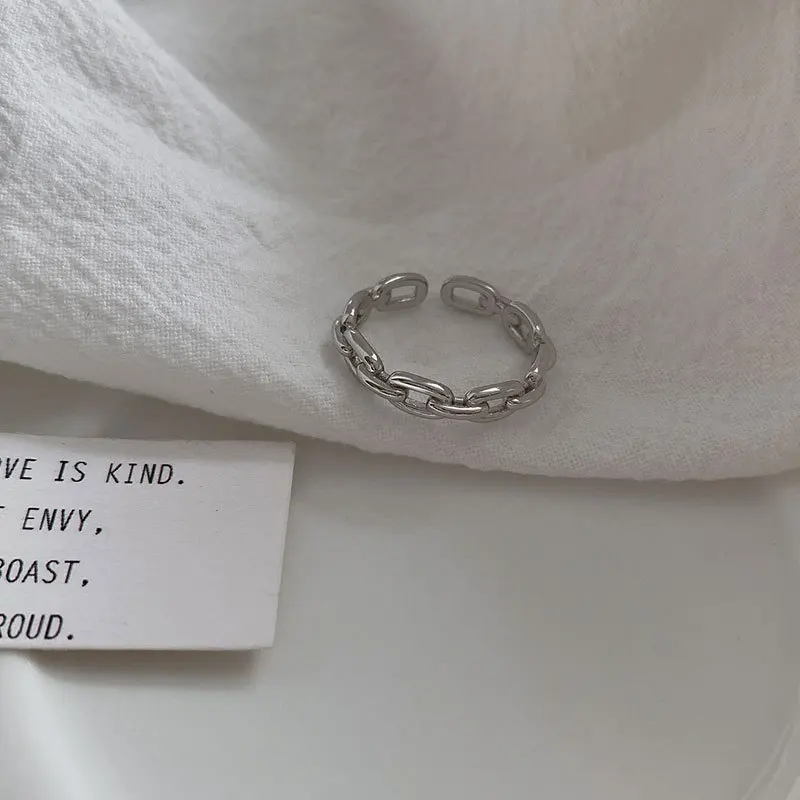 Women's 925 Sterling Silver Simple Link Chain Adjustable Ring