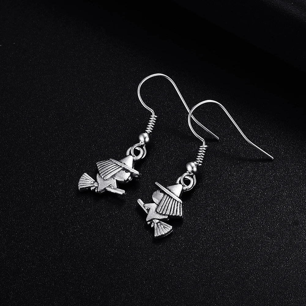 Trendy Vintage Wizard Shape Dangle  Antique Silver Plated Earrings for Women Girl Retro Drop Earrings Cute Earring Jewelry