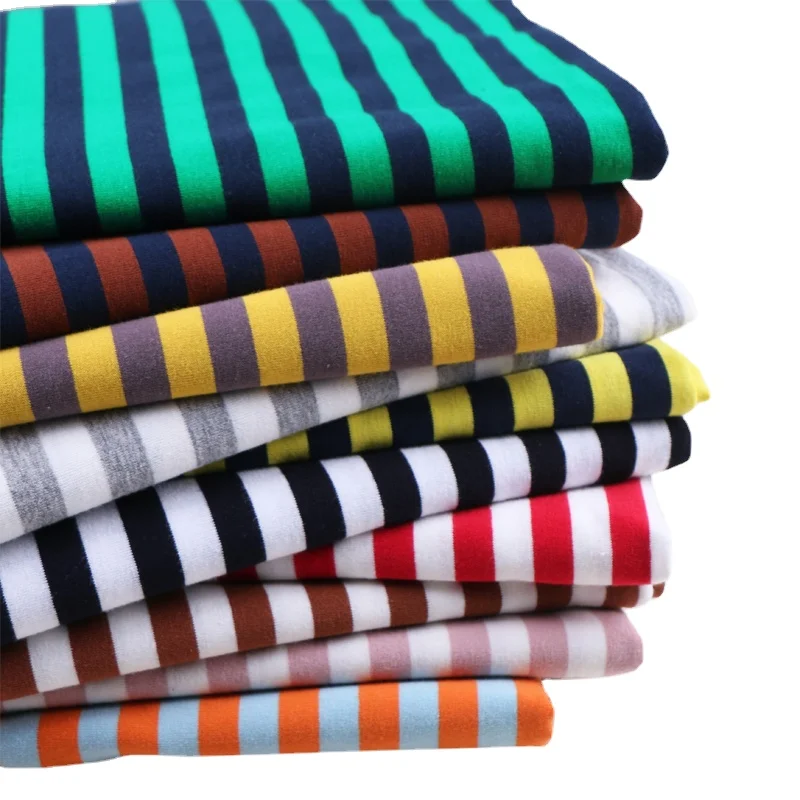 Wide 165cm Small Stripe Thin Soft Spandex Cotton Yarn Dyed T-shirt Stretchy Fabric By the Half yard