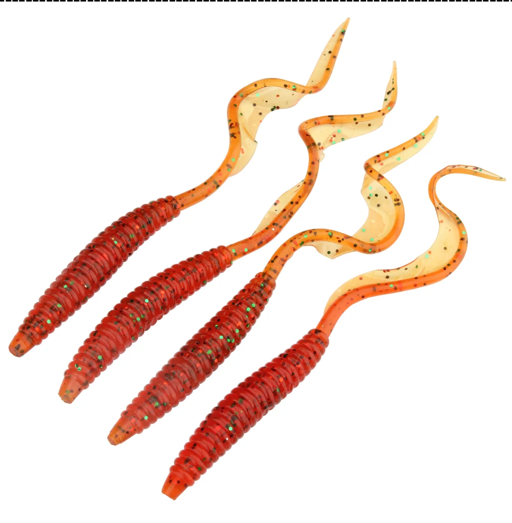 Spinpoler 18 cm 13 cm weicher Köder, Wurmköder, flexibel, langer Schwanz, 4 Farben, Silikon, Regenwurm, Würmer, lebensechter Angelköder, 5 Stück/Packung – Detail 8