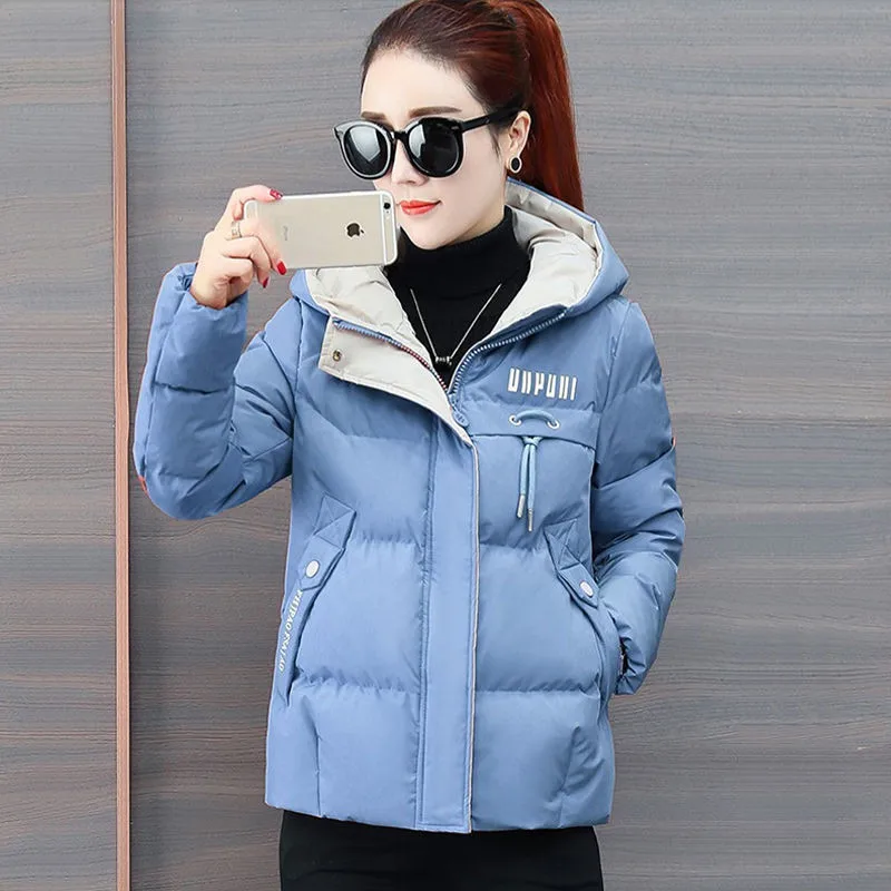 Parka à capuche rembourrée en coton pour femme, manteau court, veste mince, vêtements d\'extérieur chauds, optique décontractée, nouveau, hiver, 2024