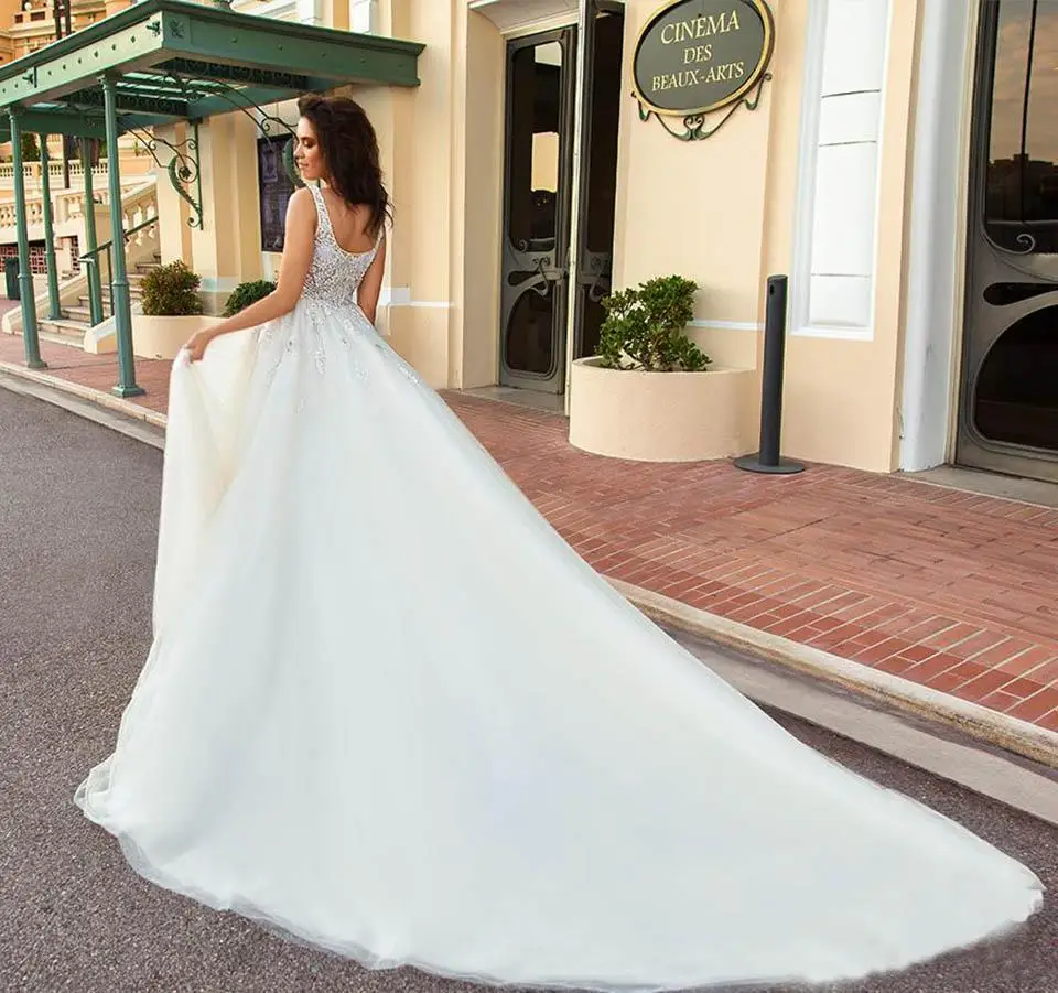 Robe de mariée pour église, dos nu, ligne a, perles arabes, traîne, cour, sans manches, élégante, jardin, nouvelle collection