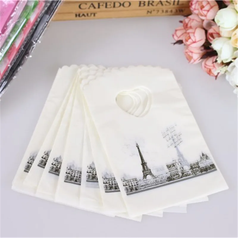 Hot Sale New Style Wholesale 50pcs/lot Eiffel Tower Mini Jewelry Plastic Gift Packaging Bags With Handles Small Gift Bags
