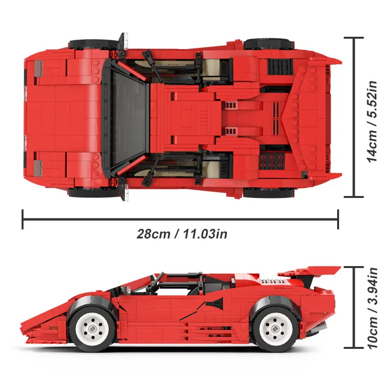 MOC High-tech White Hypercar Super Racing Car City Racer Countachs QV Vehicle Expert Sets Model Building Blocks Kids Toys