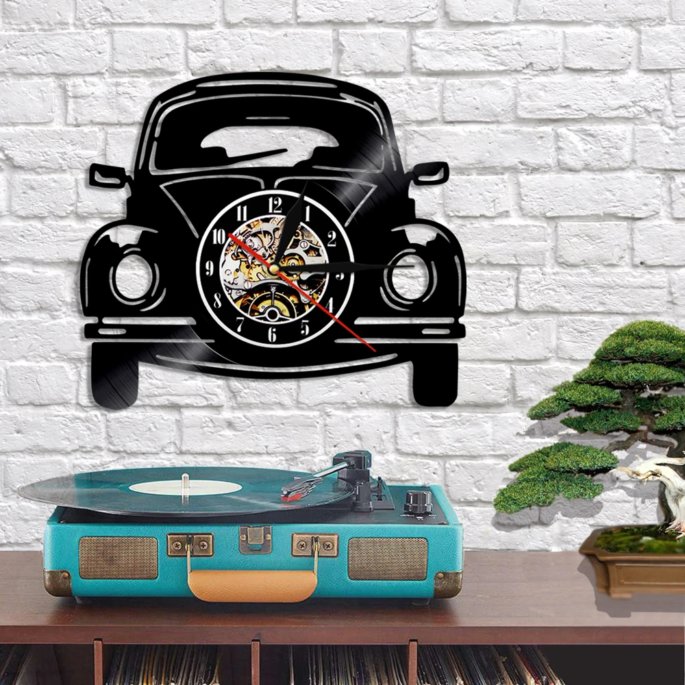 Car Shape Theme Modern Design Vinyl Record Wall Clock Classic Retro Family Car Transportation Home Decor Art Wall Watch