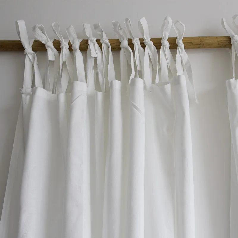 

Fresh White Linen Curtains for Bedroom, Living Room Modem, Blackout Curtain, Pastoral Simple Ties Top, Kitchen Window Decoration