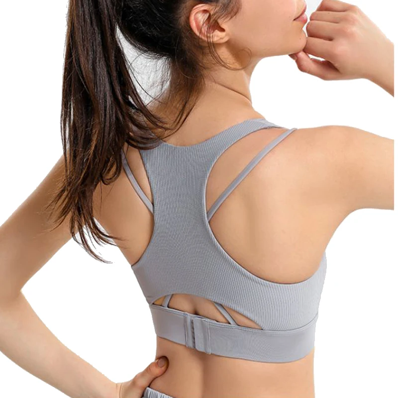 Joga Bralette Running Fitness bez szwu biały stanik sportowy bielizna damska siłownia biustonosze Push-Up kobiety prążkowany piękny tył Tank Top