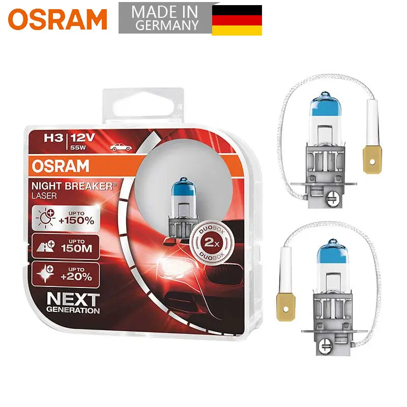 OSRAM H3 Night Breaker Laser Next Generation Car Headlight Auto Fog Lamps 12V 55W 3700K 64151NL +150%Brightness (2 pieces)