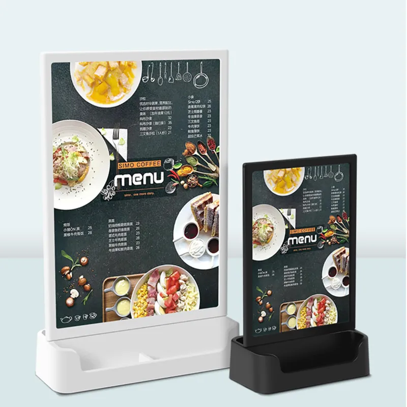A4 210x297mm Restaurant Menu Paper Holder Display Stand With Storage Box Photo Picture Frame Table Plastic Sign Holder Stand