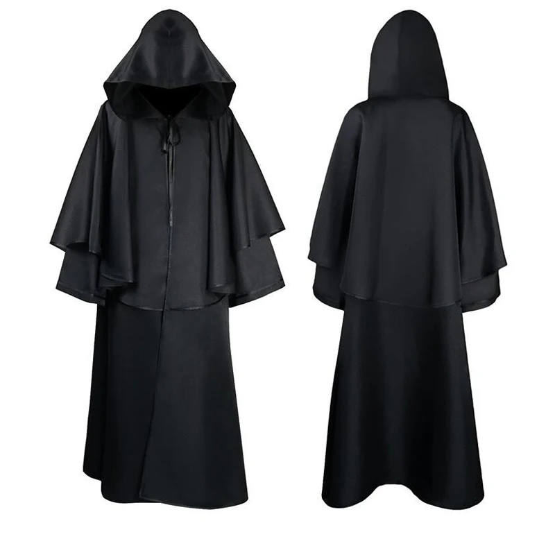 Halloween Medieval Vampire Pastor Grim Reaper Hooded Cloak Robe Cosplay Costume Masquerade Clothes White Red Black Blue