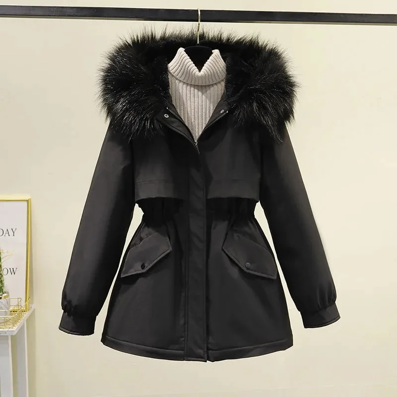 Cotton Padded Down Jacket Women Mid-length New Style Winter Plus Size 2XL Hooded  Winter Jacket Coat Loose Down Parka