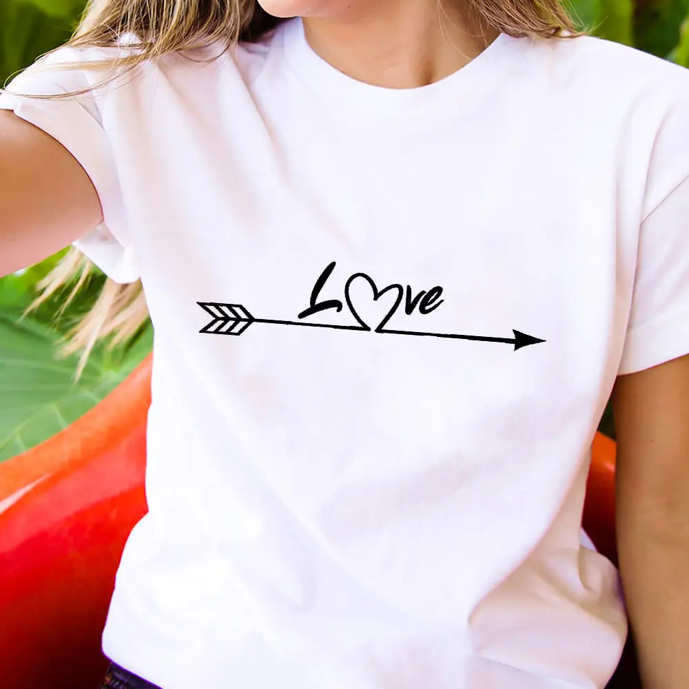 

Love Arrow 100%Cotton Printed Women's T Shirt Valentine's Day Shirts New Spring Trendy Casual O-Neck Pullovers Short Sleeve Tops