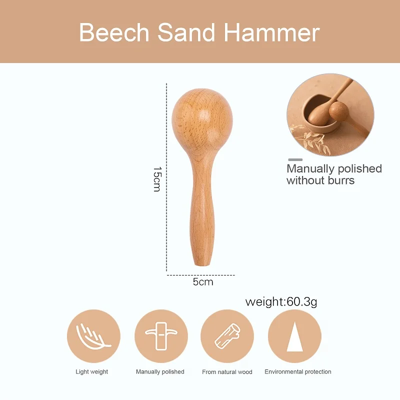 1Pcs Wooden Sand Hammer Toy Maraca Rattles Sand Hammer Kids Educational Toy Musical Party Favor Child Baby Shaker Toys