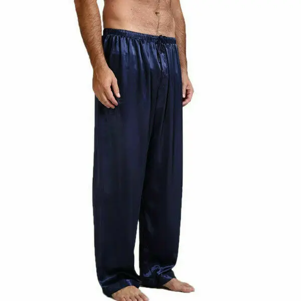 Pyjama classique en Satin pour hommes, vêtements de nuit, pantalons, bas de nuit, vêtements de nuit, S-XL