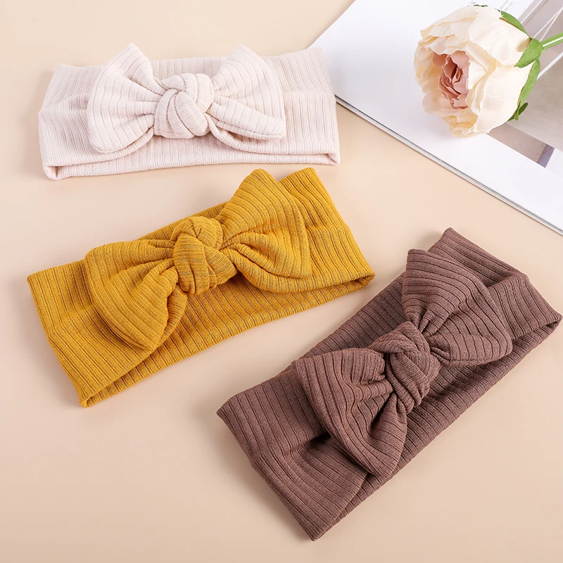 30pc/lot New Ribbed Hair Bow Headbands Solid Bowknot Baby Headband Newborn Elastic Bow Headwear Kids Gifts Girl Hair Accessories