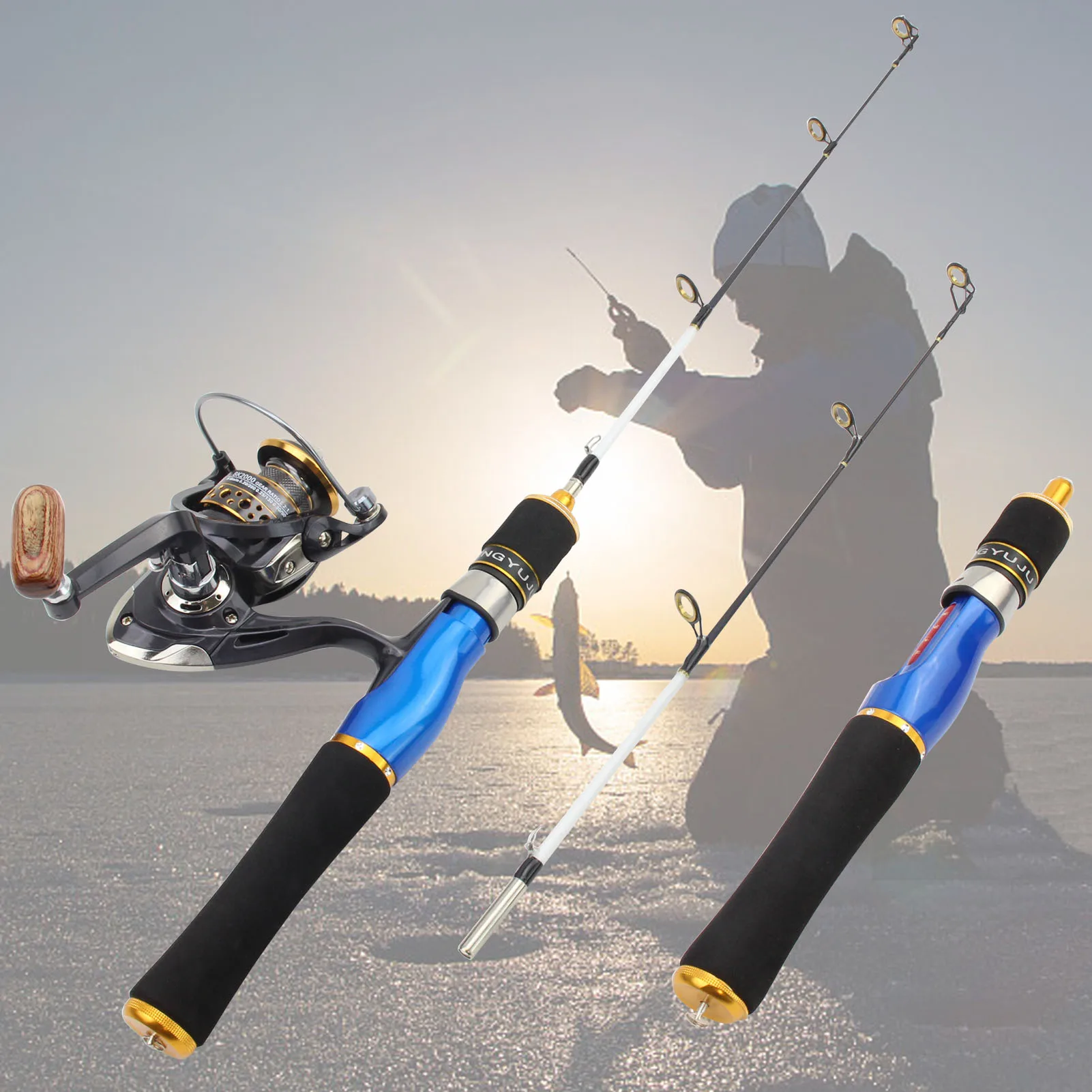 58cm Winter fishing Rod Reel Combos carbon Spinning Ice fishing rod and reel set Ultra short and portable Fishing rod on boat