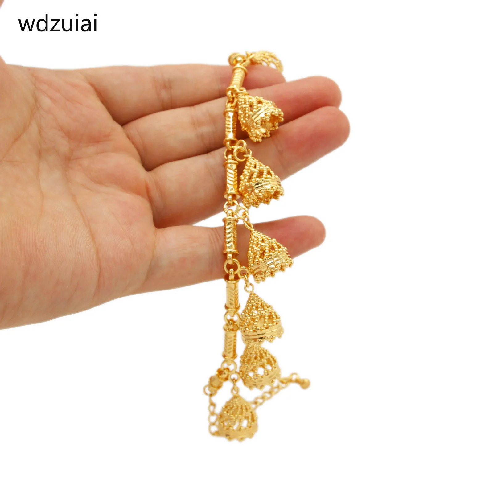 wdzuiai New Bell Bangle High Quality Gold Color/Copper Hat Shape Multiple Pendant Bracelet Women Girls Party Charm Jewelry Gifts