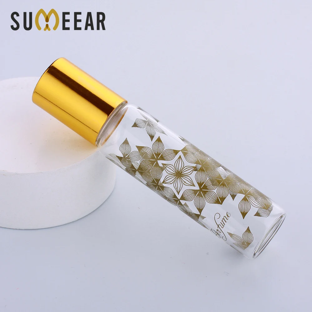 100 Pcs/Lot 10ml Printed Petals Perfume Oil Bottles Roll on Bottle Sample Test Essential Oil Vials