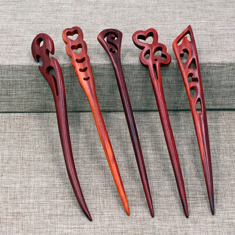 Vintage Sandalwood Wooden Hair Stick Ancient Chinese Women Chop Sticks Hair Clips Carved Wood Hairpins Jewelry Gift