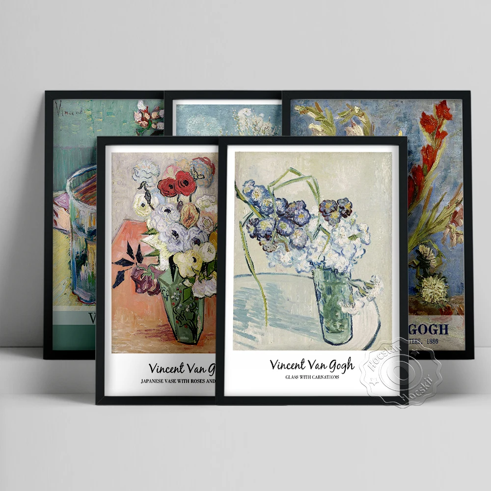 

Vincent Gogh Exhibition Poster, The Pink Peach Tree Prints, Still Life Glass With Carnations Painting, Gogh Flower Leaf Wall Art