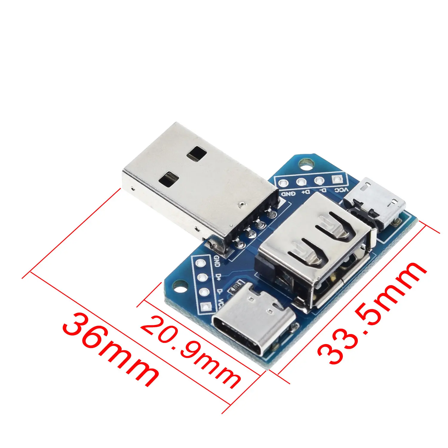 USB-Adapterplatine XY-USB4: USB-Stecker auf Typ-C-Mikro-USB-Buchse 2.54-4P Transfer-Testplatine – Detail 4