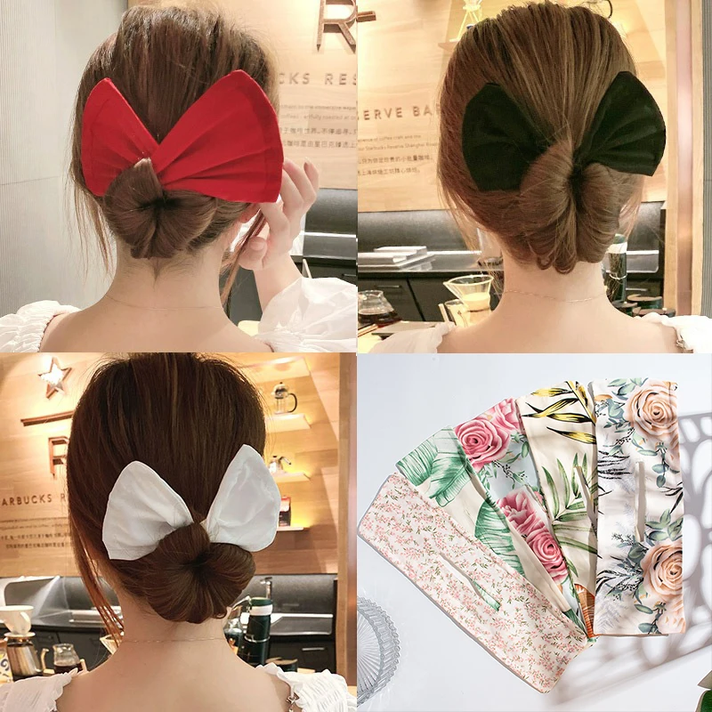 Trend Long Magic Twist Bow Tie Hairpin Styling Tool Floral Print Hairbands Korean Big Ponytail Holder Hair Accessories For Women