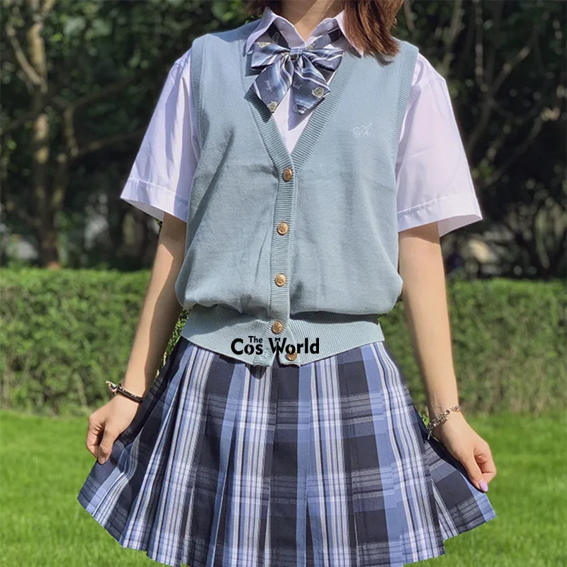 8 Colors Spring Autumn Sleeveless Embroidery Knit Vests Pullovers V Neck Sweaters For JK School Uniform Student Clothes