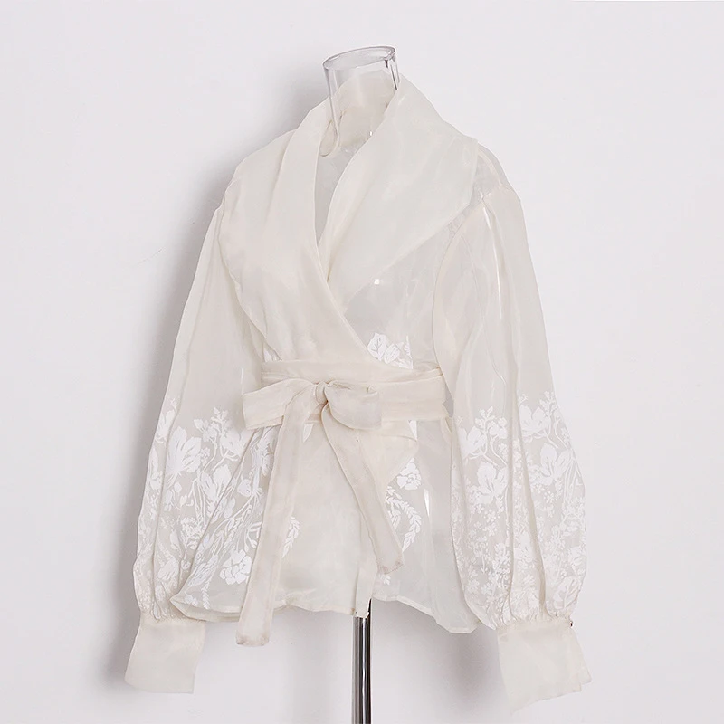 TWOTWurea YLE-Chemise Brodée Vintage Imprimée pour Femme, Revers Lanterne, Manches sulf, Chemisier Décontracté, Mode Féminine, Nouveaux Vêtements,