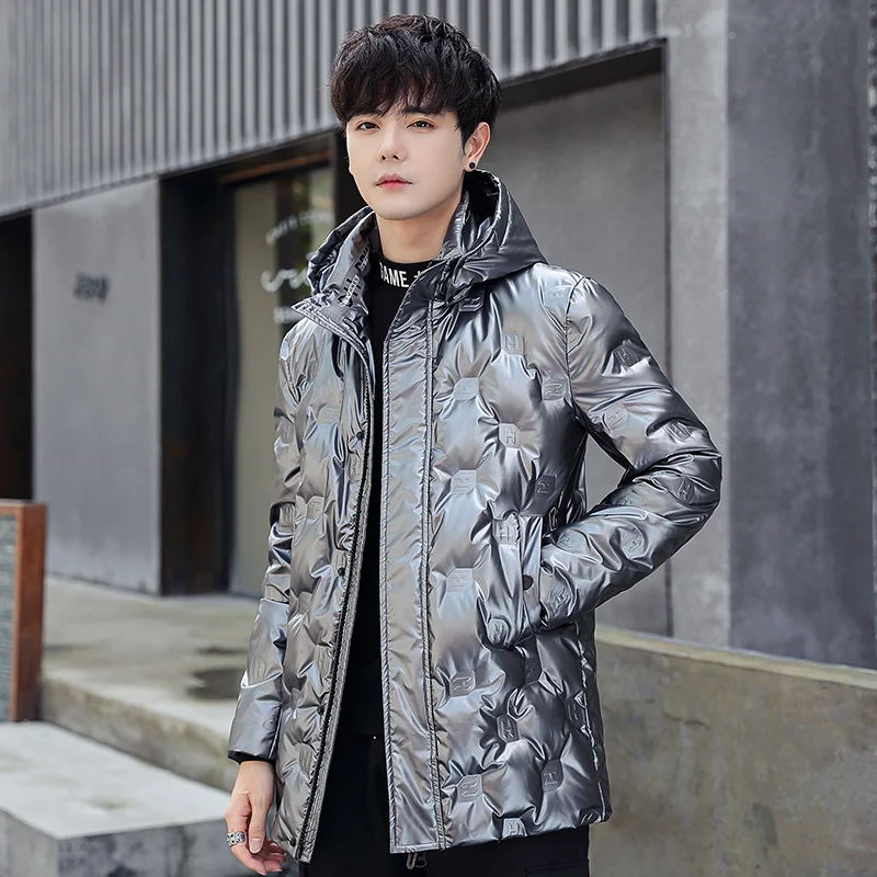 2021 New Thickened short 90white duck down high quality glossy printed casual hooded down jacket detachable men's warm coat