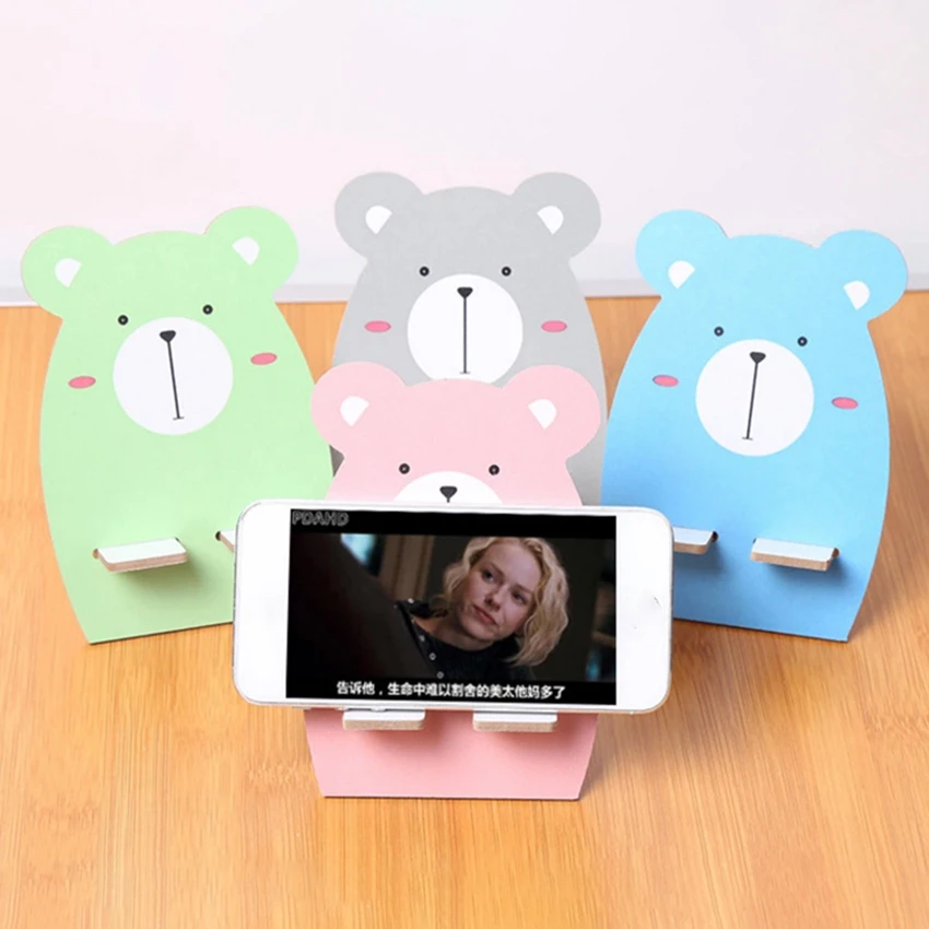 1PC Wooden Portable Tablet Phone Stand Removable Holder Cute Animal Rabbit Puppy Bear Desktop Support for Phones
