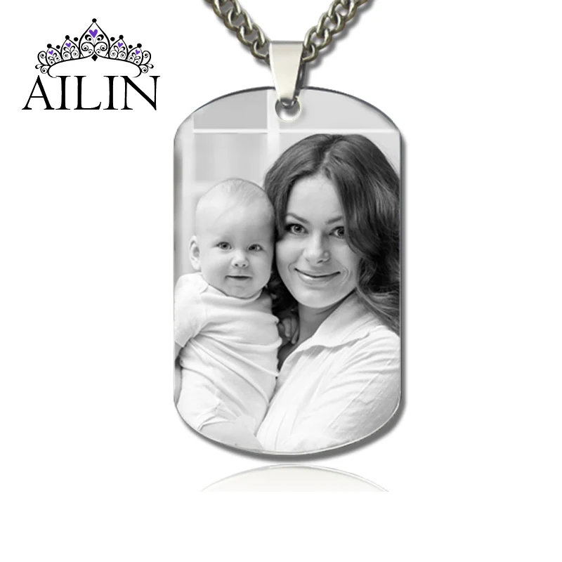 AILIN Custom Made Photo Medallions Pendant Necklace Titanium Steel Chain Men Personalized Jewelry Family Best Friends Gifts