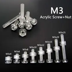 Clear Plastic Acrylic Nylon M3 Round Phillips Head Screw Bolt + Nut 50 sets /bag