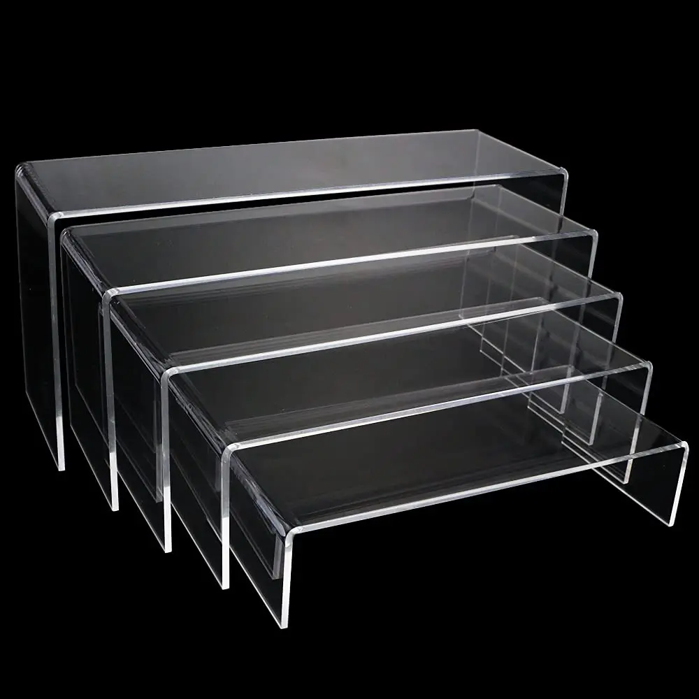 5 Sizes Clear Acrylic Display Risers,  Acrylic Jewelry Display Shelf Showcase Fixtures for Cake Candy Display Stand