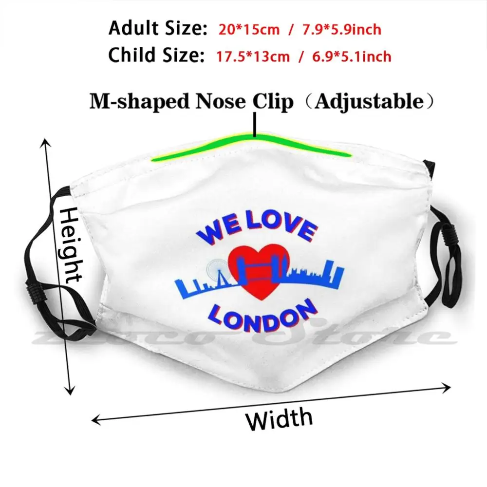 We Love London Cool Mask Adult Child Washable Pm2.5 Filter Logo Creativity Cities Travel Tourist Souvenir Britain United