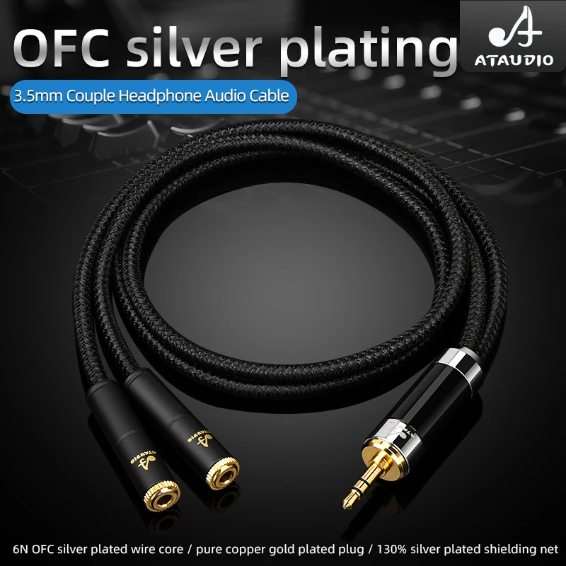 

ATAUDIO Couple Headphone hifi 3.5mm Audio Cable Y Splitter Cable 3.5 mm 1 Male To 2 Dual Female Audio Cable For Huawei Xiaomi