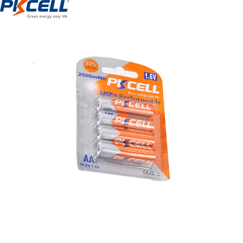 

4PC PKCELL AA Battery 1.6V Nickel-Zinc 2500mWh Ni-Zn AA Rechargeable Batteries 2A Battery For flashlight toys