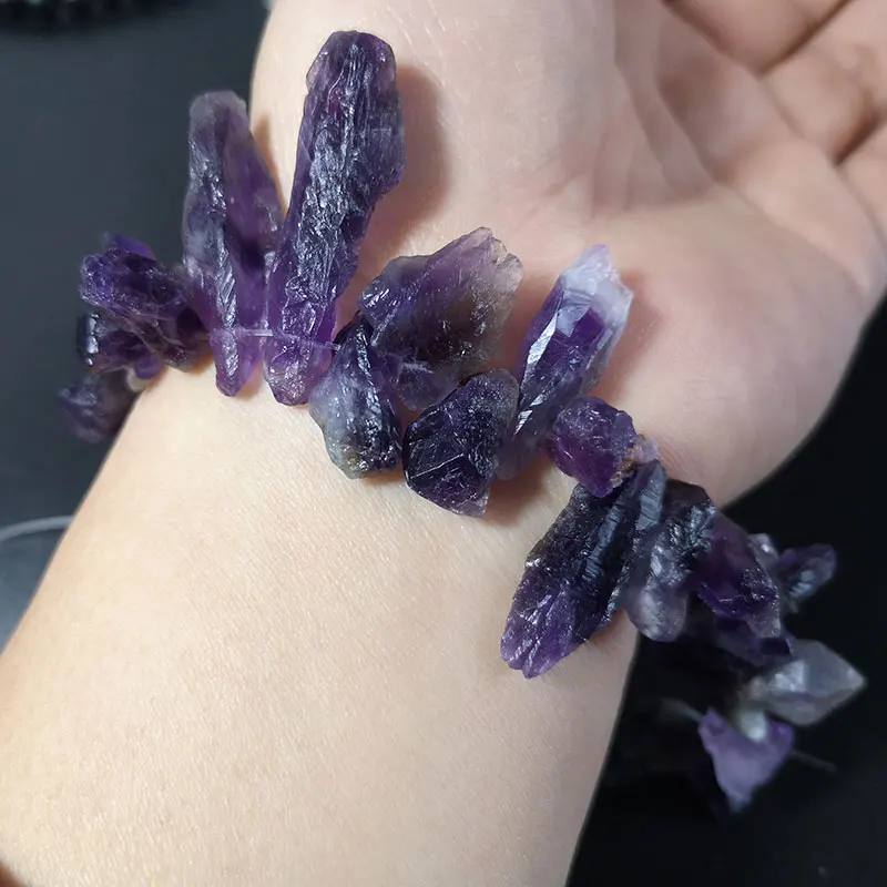 Natural Rough Amethysts Column Purple Bye Hole Crystal Stone Beads Irregular Gem Beads For Jewelry Making DIY Bracelet Necklace