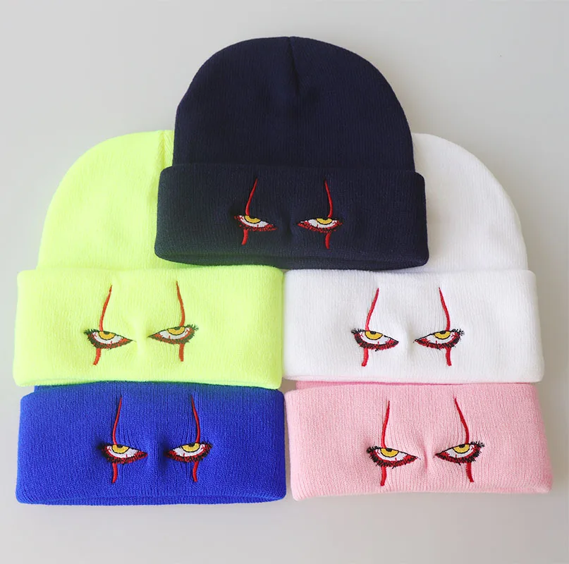 Unisex Spring Outdoor Beanie for Child Knitted Funny Caps Pennywise Scary Eyes Hood Kids Hat Casual Bob Outside Skulls Hats Men, image 3