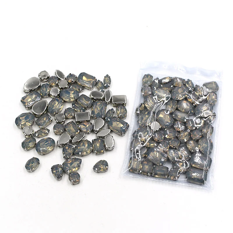 Free shipping 50pcs / bag mixed shape resin Gray rhinestones faltback sew on rhinestone clothing earrings necklace accessories