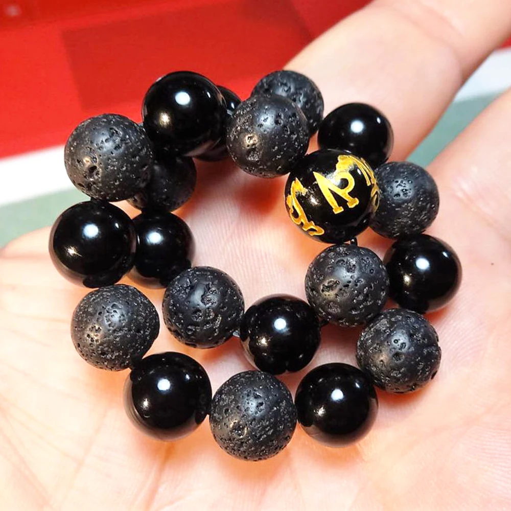 MG1187 10mm Natural Lava Black Tourmaline Bracelet Tibetan Buddish Yoga Mala Bracelet Best Men`s Energy Bracelet