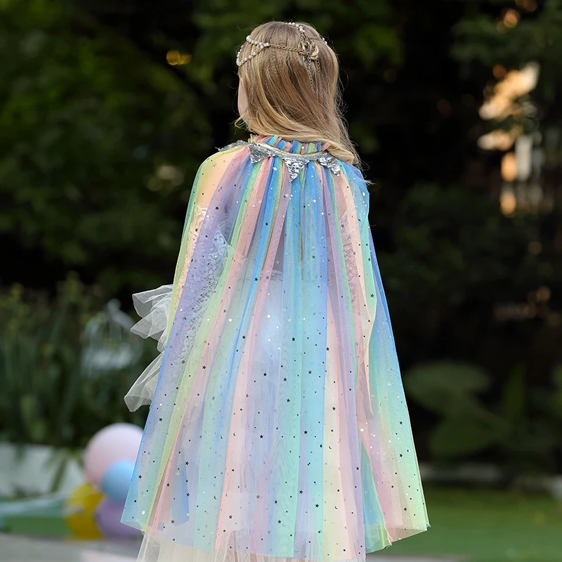 2-10 Jahre Neue Mädchen-Umhängejacke Regenbogen-Netzstoff Modischer Niedlicher Prinzessinnen-Umhang Bunter Tüll-Umhang Party-Geburtstagsgeschenk Kinderkleidung – Detail 4