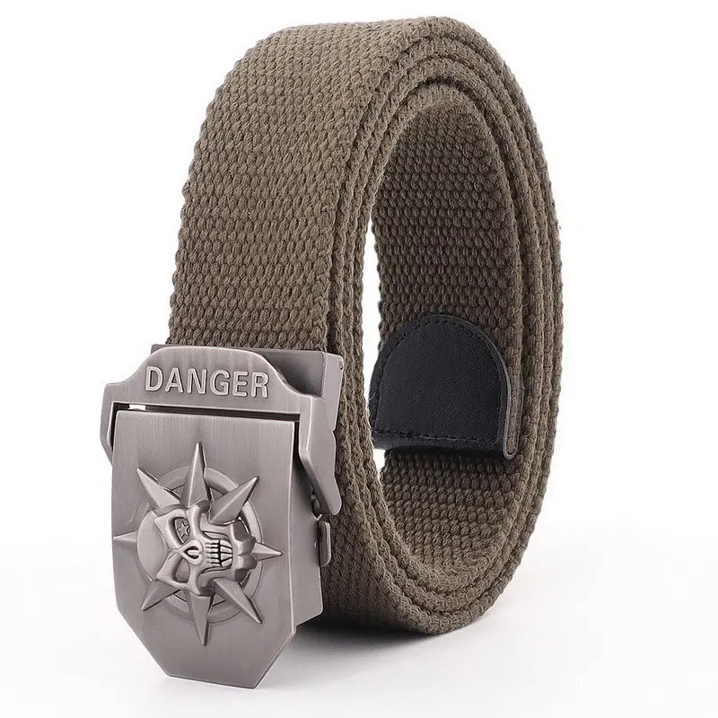 Concise Mens Metel Slide Buckle Waist Belts Breathable Canvas Light Army Military Outdoor Skull Fashion Women Jeans Accessories