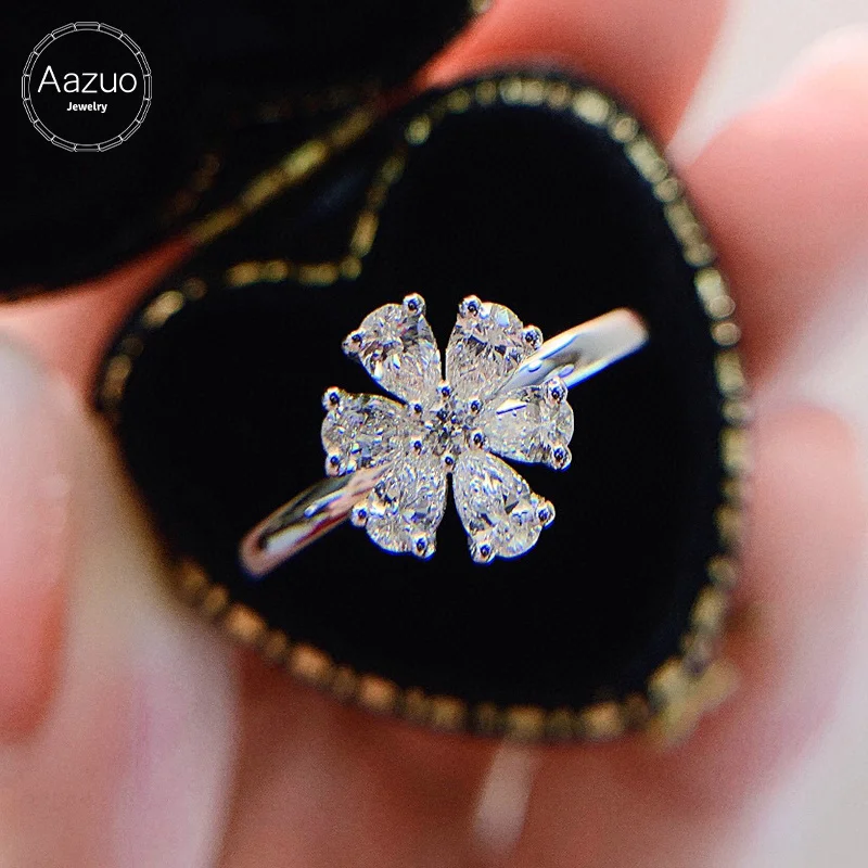 

Aazuo 18K Orignal White Gold Real Diamonds Water Drop 0.55ct Fashion Flower Ring for Woman Fashion Gift For Woman Birthday Party