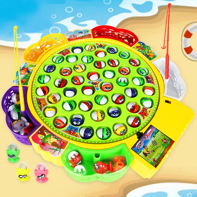 Kids Battery Operated Fishing Toy Musical Rotating Fishing Game Toys Children Educational Toys Parent-child Interactive Games