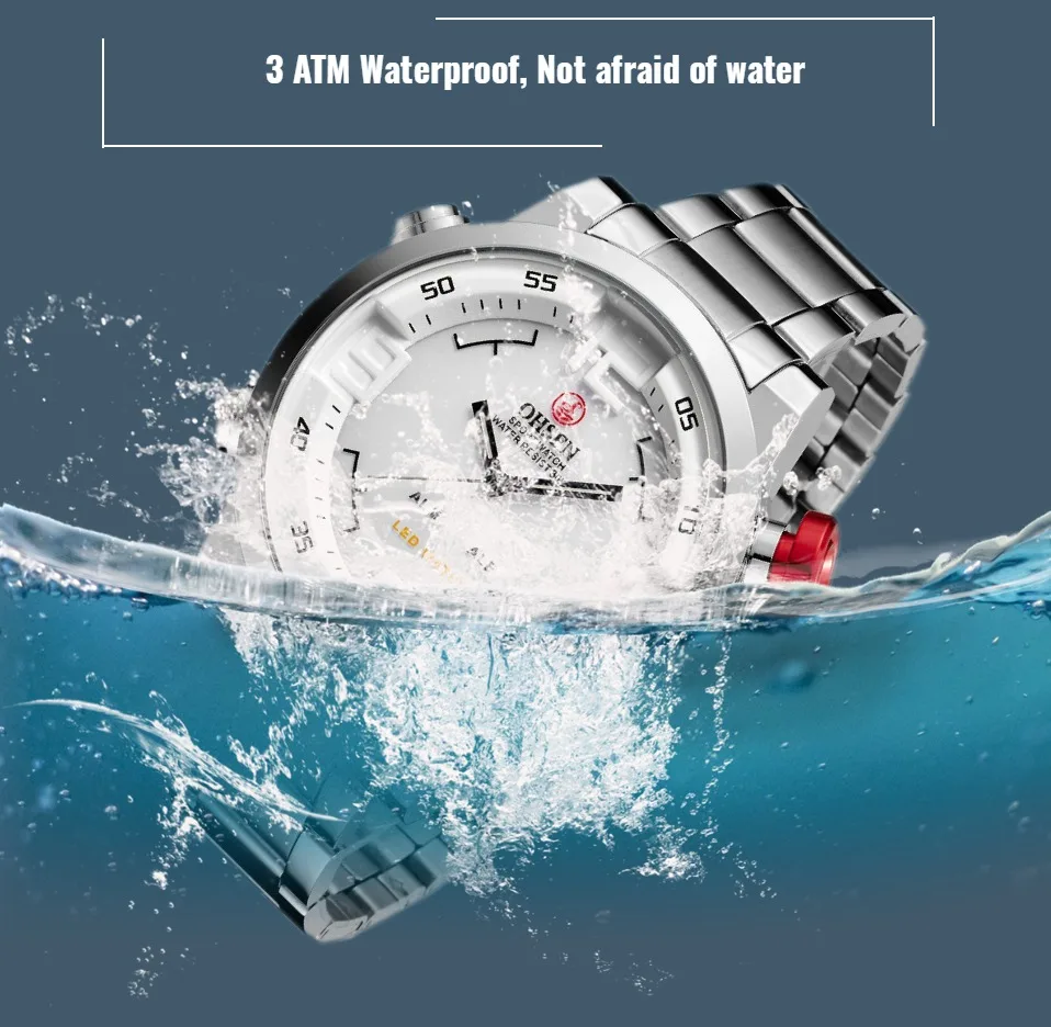 OHSEN Men Sport Watches Military White Dial Analog LED Quartz Wristwatches Fashion Waterproof male clocks Relogio Masculino