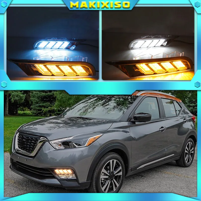 

2PCS LED Daytime Running Light For Nissan Kicks 2016 - 2019 2020 Turning Yellow Signal Relay Waterproof Car 12V LED DRL