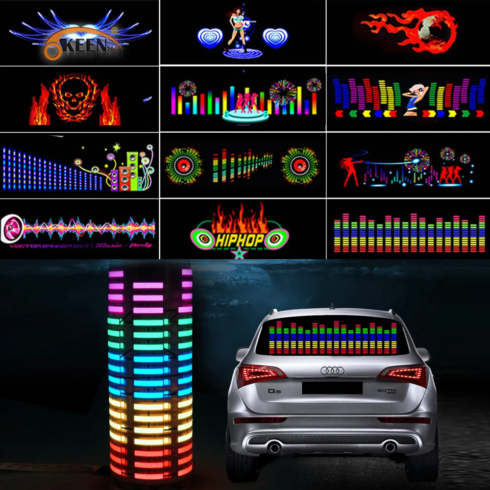 Car Windshield Aromatherapy Light LED RGB Car Interiror Atmosphere Music Rhythm EL Sheet Sticker Glow Flash Panel Flashing Light