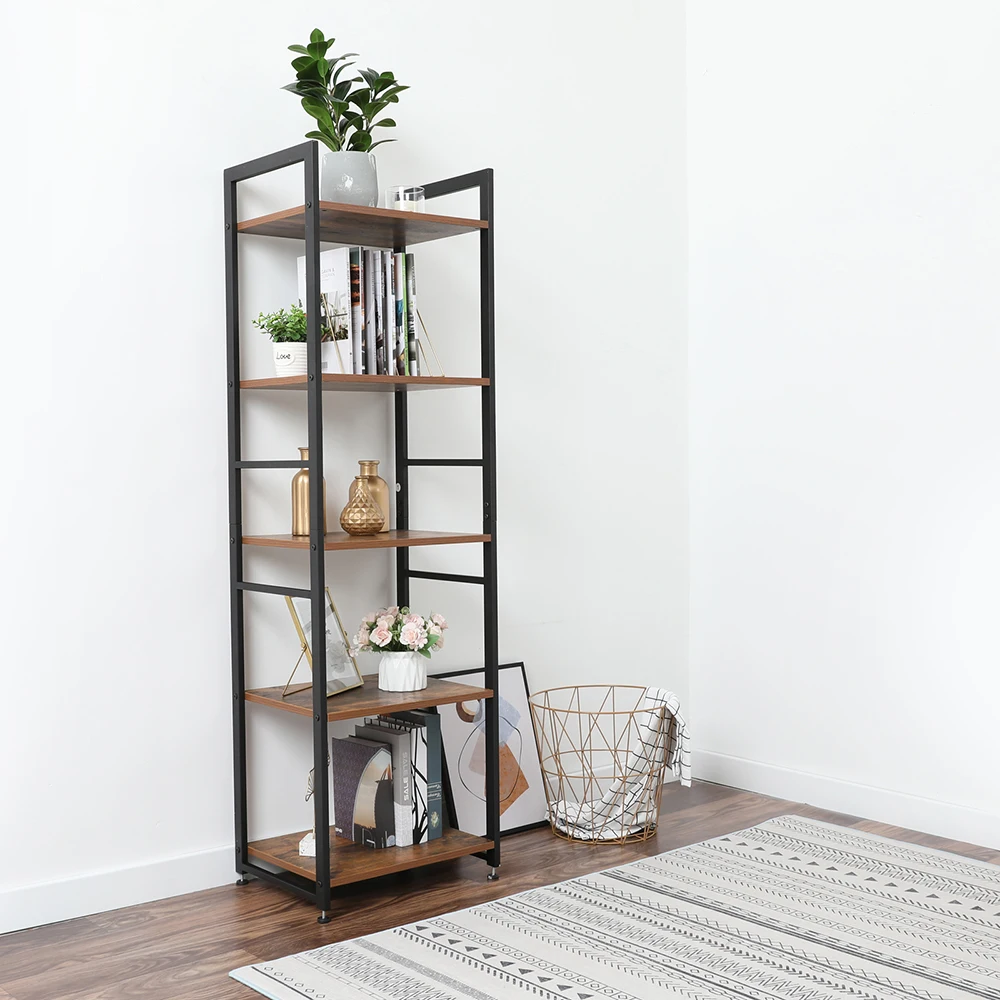 5-Tier Bookcase Corner Shelf Free Standing Ladder Shaped Plant Flower Stand Rack Bathroom Storage Modern Furniture Home Office